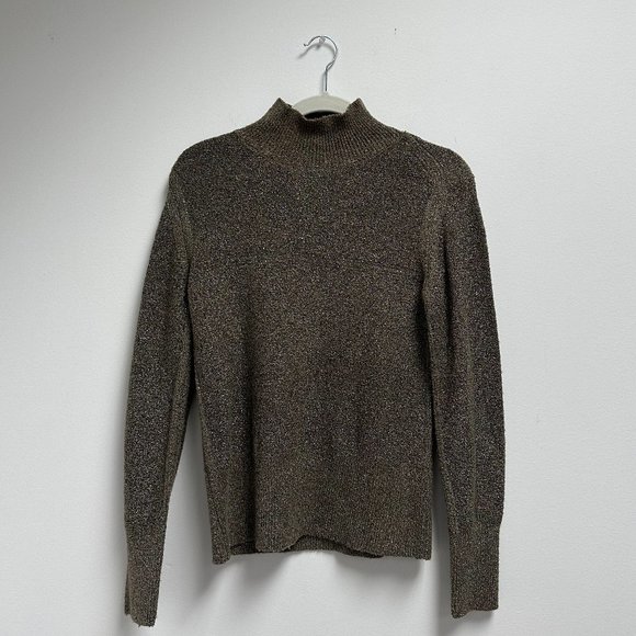 Reiss Jemima Turtleneck Sweater Metallic Top Gold Bronze Sparkle - Picture 1 of 3